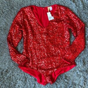 H&M Divided Long Sleeve Red Sequin Romper